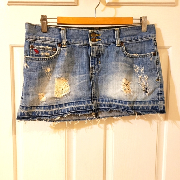 Abercrombie & Fitch Vintage Y2K Distressed Denim Mini Skirt - Picture 1 of 5